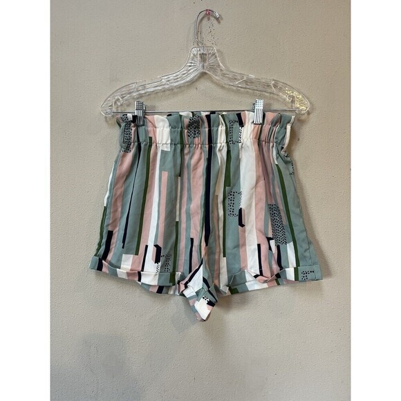 Womens Pastel Pink Green High Rise Shorts Size M Missing Belt Tie - Picture 1 of 10